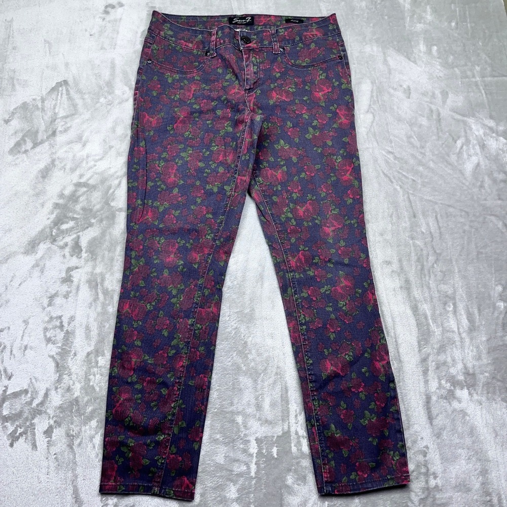 Seven 7 Women's Skinny Jeans Floral Print Casual Pants Waist 33" Fake Pockets